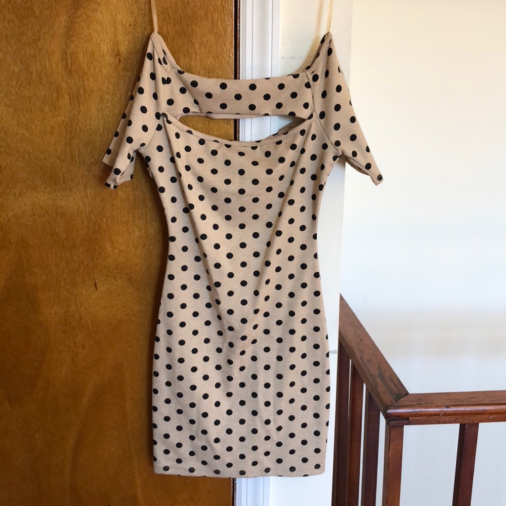 Off the shoulder mini dress.